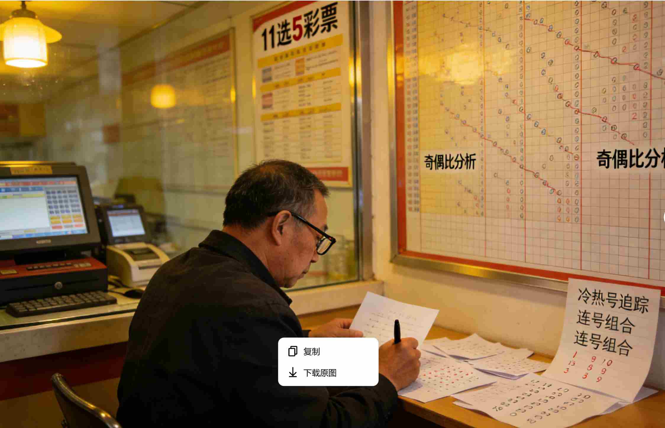 对着墙上那张布满密密麻麻数字的“11选5”走势图，一看就是一整天呢